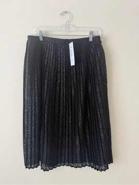NWT Design History Women's Black Pleated Lace Midi Skirt M